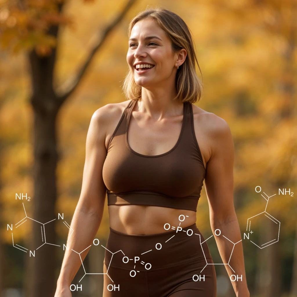 Woman with NAD+ molecule overlay